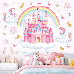 decalmile Rainbow Castle wall decals rainbow design adds cheerful playtime atmosphere.