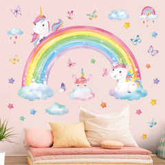 decalmile Rainbow Unicorn wall stickers closeup—bright colors, waterproof decor for nurseries and playrooms