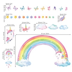 decalmile Rainbow Unicorn wall decals in kids room—creates magical backdrop for daily routines