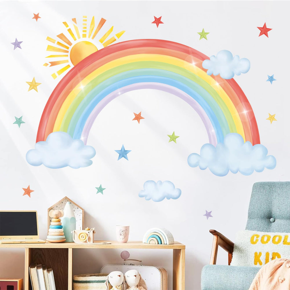 Decalmile sun rainbow wall decal brightens kids' rooms for cheerful, sunlit decor.