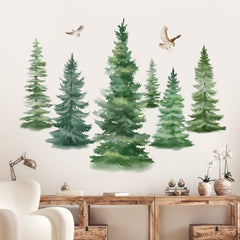 DecalMile watercolor pine trees wall decals create a calming forest vibe for nursery.