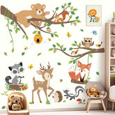 decalmile woodland animals tree branch wall decals for kids' rooms and play areas
