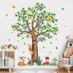 Decalmile woodland tree wall stickers deer create calm woodland vibe in kids' bedroom.