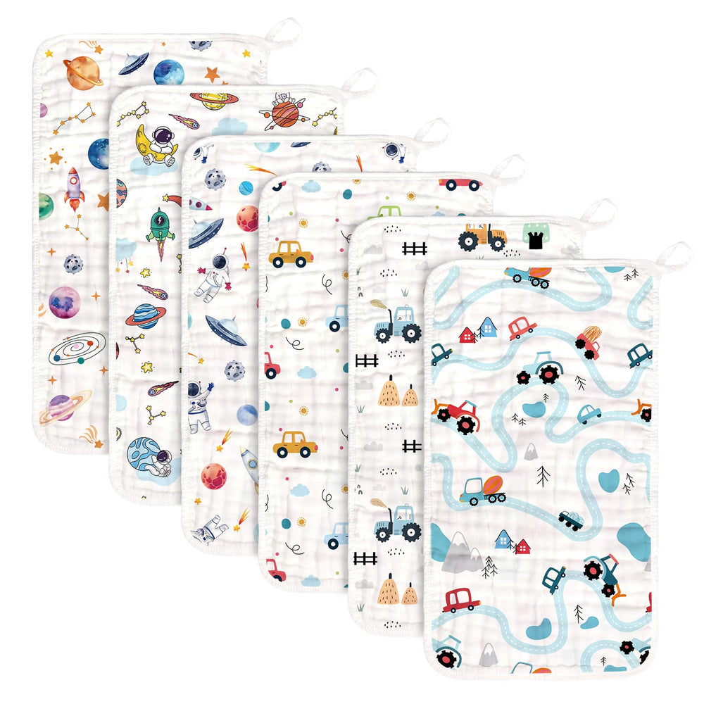 Decalsweet baby burp cloths product shot in soft muslin six-pack ready for daily use