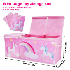 Decalsweet Unicorn toy box side mesh pocket holds small items.