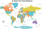 Decowall DL3-2302 colourful world stickers map for kids room; vibrant learning decor boosts imagination