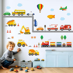 DECOWALL DS-8047 Trucks wall stickers brighten playroom walls with easy peel-and-stick application.