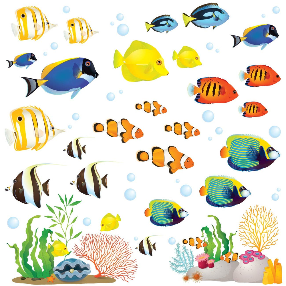 DECOWALL DS-8035 coral reef fish sheet 1 with vibrant sea life for learning fun