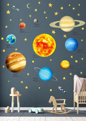 DECOWALL DS9-2007 solar-system-planets-sheets: vibrant planets spark curiosity in kids' room decor.