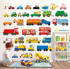 DECOWALL DS9-8064 transport vehicles wall sticker set for kids room decor, easy to clean and remove.