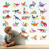 DECOWALL DS9-8080 dinosaur alphabet wall stickers showcase colorful letters to spark early literacy exploration.