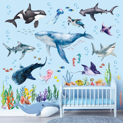 DECOWALL large sea creature stickers: shark illustration for bold room accents and playful learning.