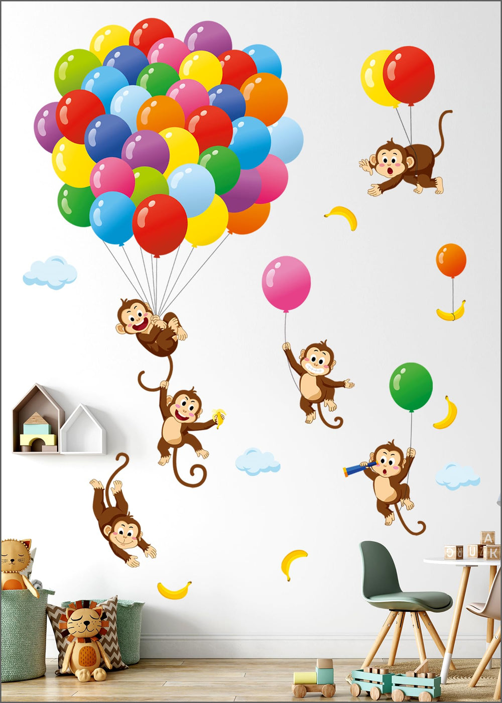DECOWALL SG-2202 balloons-monkey wall stickers brighten kids room with playful learning decor