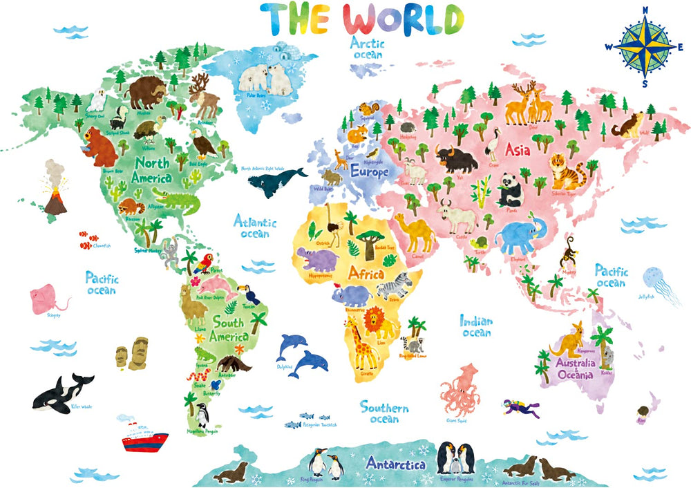 DECOWALL SG2-1615S animal world map sheets showcasing large two-sheet layout for kids