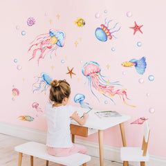 Decvictor wall decal fish school with vibrant hues for living spaces