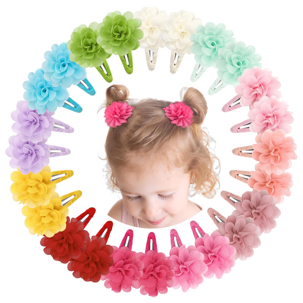 DED 24-piece chiffon flower bows clip set for secure playtime hair