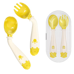 Deejoy toddler utensils front view with travel case for easy on-the-go meals.