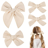 DEEKA beige cotton-linen hair bows 4pcs for versatile toddler styling