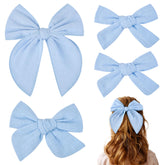 DEEKA blue cotton linen bows closeup showing soft fabric ideal for sensitive skin