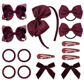 DEEKA burgundy uniform hair accessories 15-piece set laid out for versatile school-day hairstyles