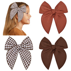 DEEKA Christmas Fable bow in brown gingham with secure clip for easy styling