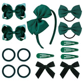 DEEKA dark green uniform set bow close-up shows durable grosgrain ribbon for daily wear.