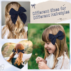 DEEKA navy blue 5-inch bow with alligator clip, lightweight and gentle on delicate hair