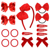 DEEKA red hair accessories set display with bows and clips for school-ready hairstyles