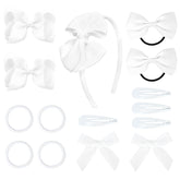DEEKA white hair accessories set overview showing a 15-piece collection for versatile toddler hairstyles