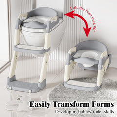 DEEKI 3-in-1 potty seat close-up highlights soft-grip handle for safer transfers.