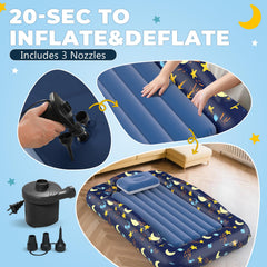 Deeteck inflatable toddler bed with child resting for cozy sleep setup