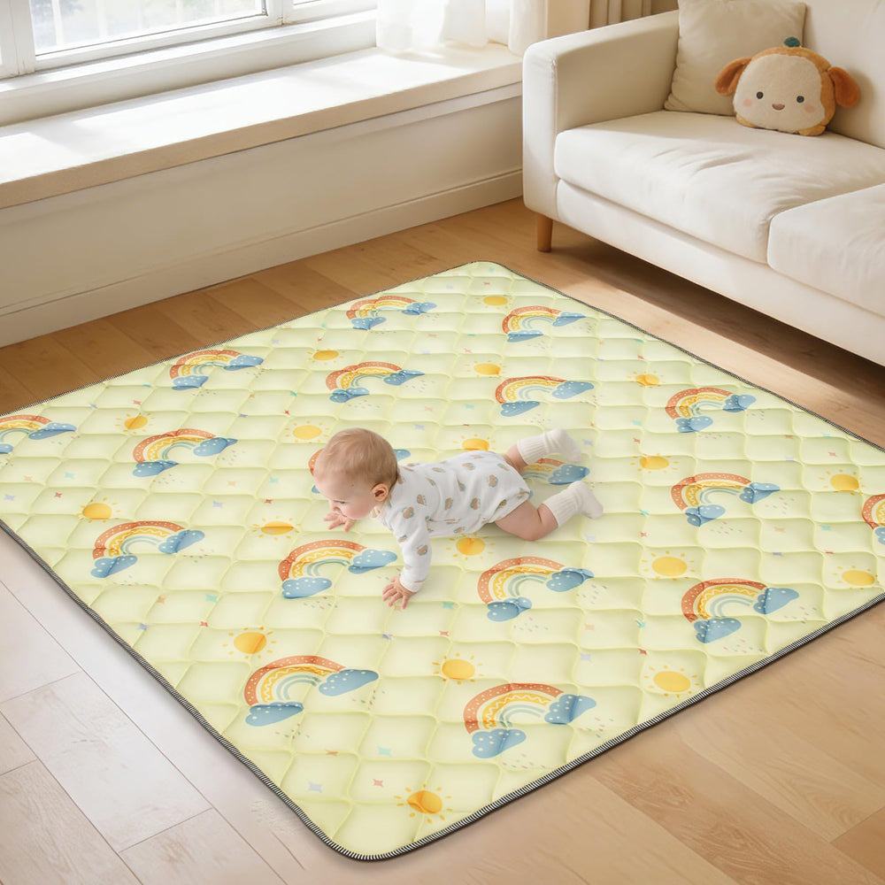 Deeteck play mat rainbow cushioning provides soft, safe playtime on the floor.
