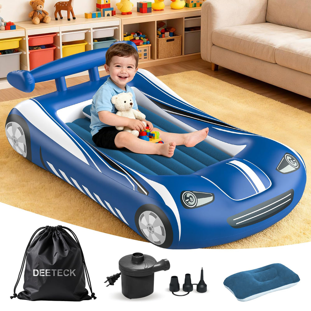 Deeteck toddler travel bed car-design promotes imaginative play during trips.