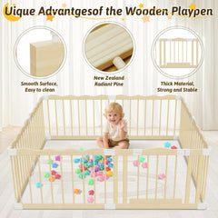 Deeteck wooden playpen 65inch area highlights ample crawling space for toddlers.