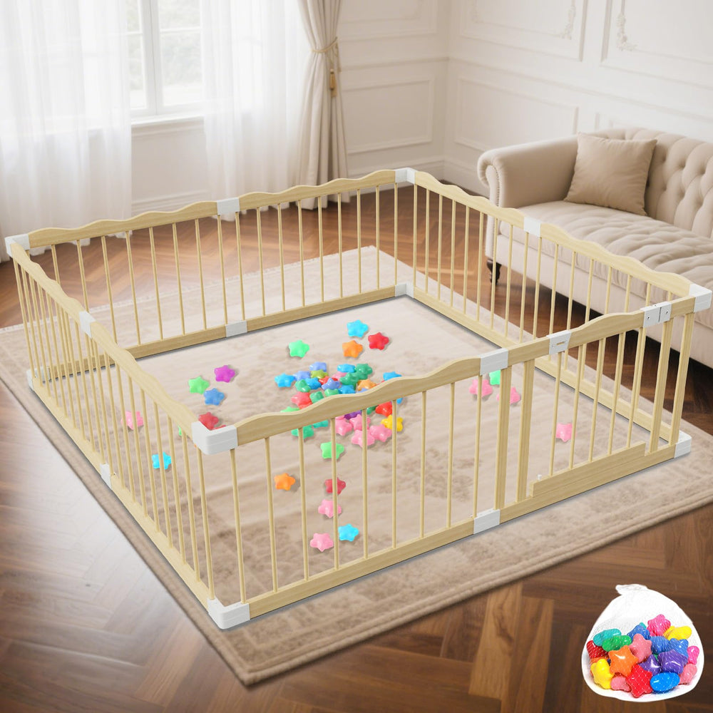 Deeteck wooden baby playpen wave panels showcase stylish safety for safe baby play.