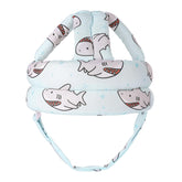 DEEZOMO baby head protector in shark design worn during playful crawling sessions