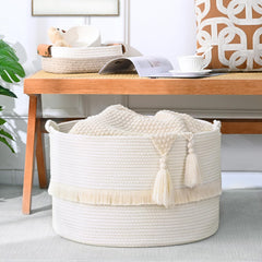 Degeyoyo 67L blanket basket close-up cotton rope showcases soft, odorless material.
