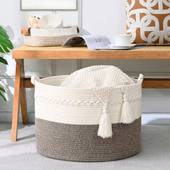 Degeyoyo 67L blanket basket in living room complements neutral decor.