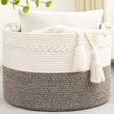 Degeyoyo 67L blanket basket outer view shows durable cotton rope storage for blankets.
