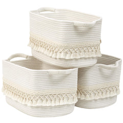 Degeyoyo boho storage basket with tassel on a shelf for chic organization.
