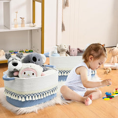 Degeyoyo cotton rope bin with handles offers sturdy, accessible storage.