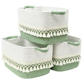 Degeyoyo heavy tassel basket in white and green ideal for nursery organization