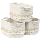 Degeyoyo heavy tassel storage basket folded for easy setup and clutter relief.