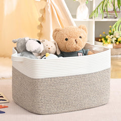 Degeyoyo large blanket basket with 60L capacity stores blankets and pillows neatly.