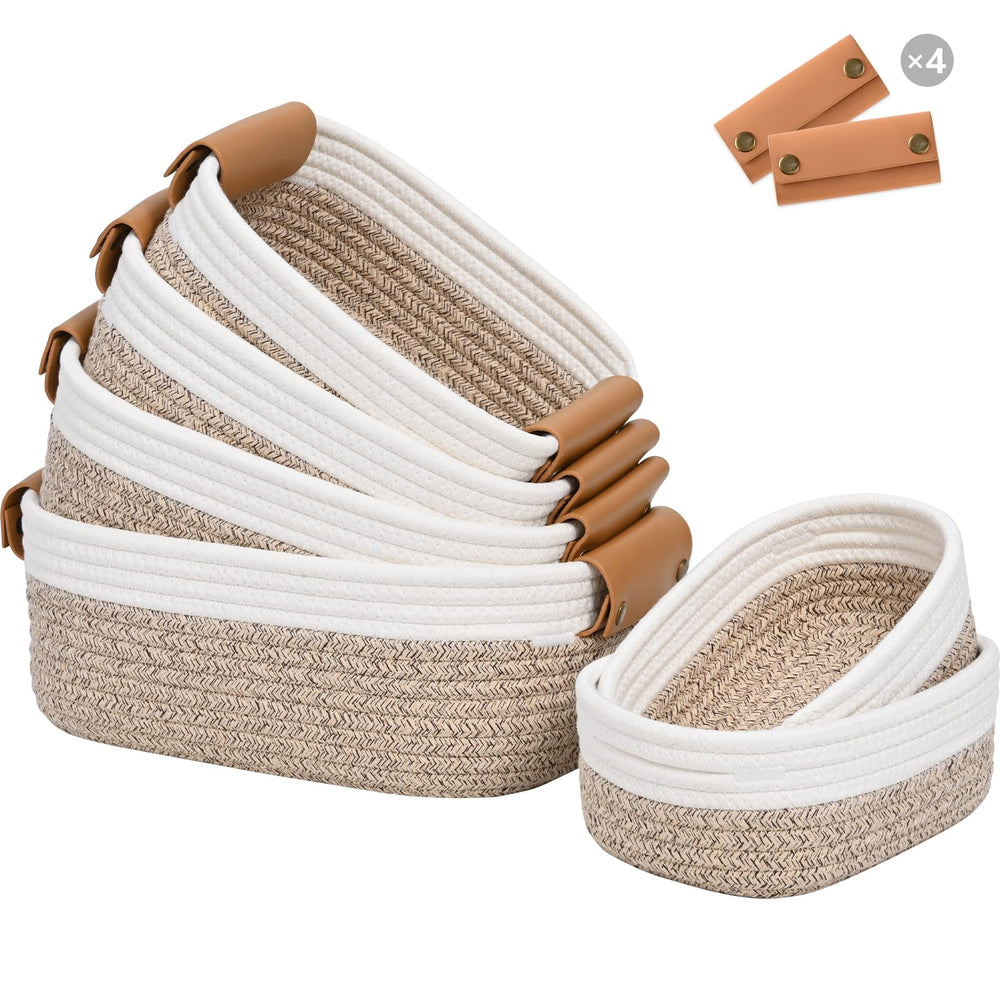 Degeyoyo storage baskets set6 with leather handles offer sturdy carry and organized shelf storage.