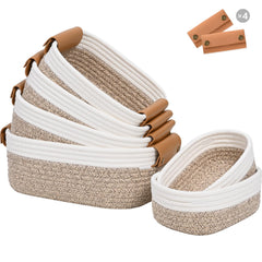 Degeyoyo storage baskets set6 with leather handles offer sturdy carry and organized shelf storage.