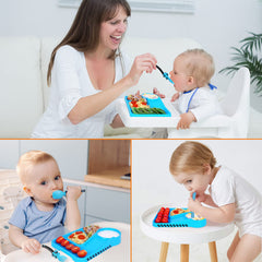 Deinyi construction toddler plate raised-rim helps prevent food from sliding off.