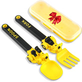 Deinyi construction-utensils toddler yellow fork-spoon set for easy meals.