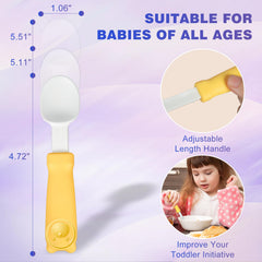 Deinyi toddler utensils self-feeding practice showing thick easy-to-grip handles