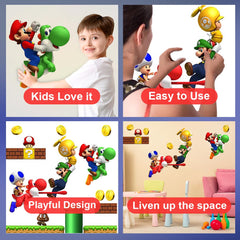 DEKOSH peel-and-stick Mario wall decal enables quick, reusable room decorating.